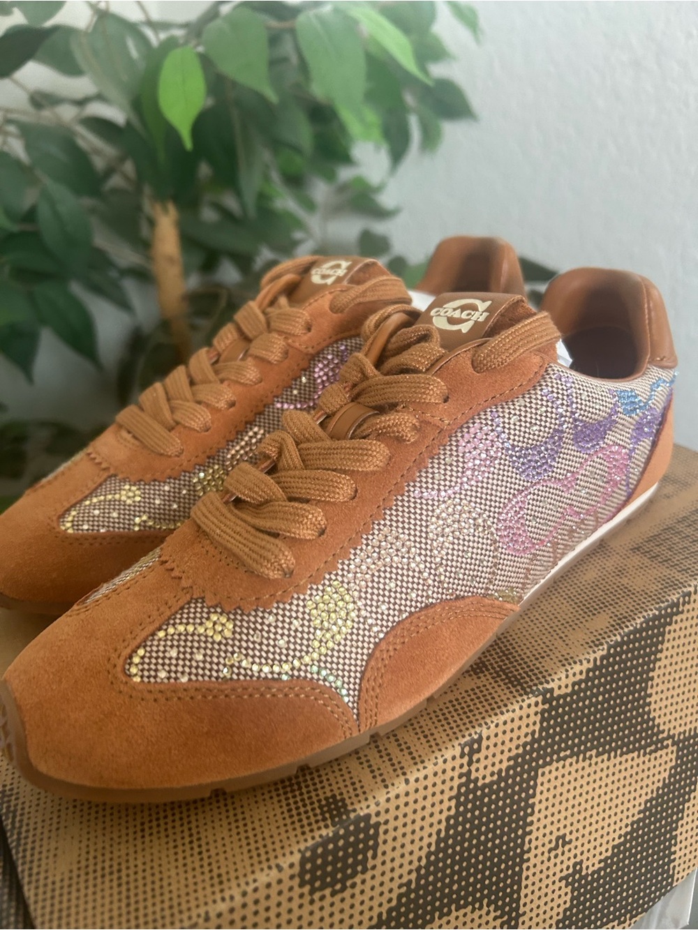Coach Women's Tan Suede & Multicolor Signature Sneaker - Picture 2 of 6